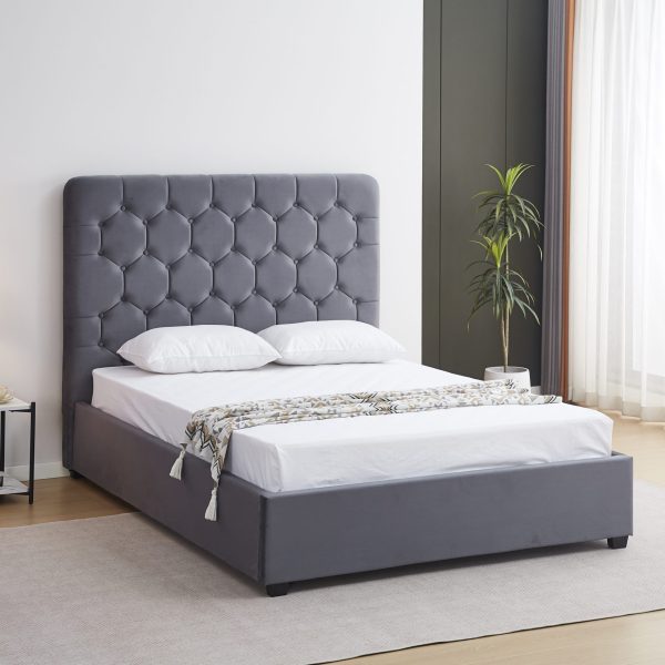 Madison Double Bed Grey Velvet Fabric