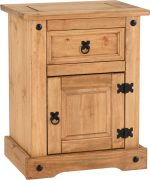 Corona 1 Drawer 1 Door Bedside Distressed Waxed Pine