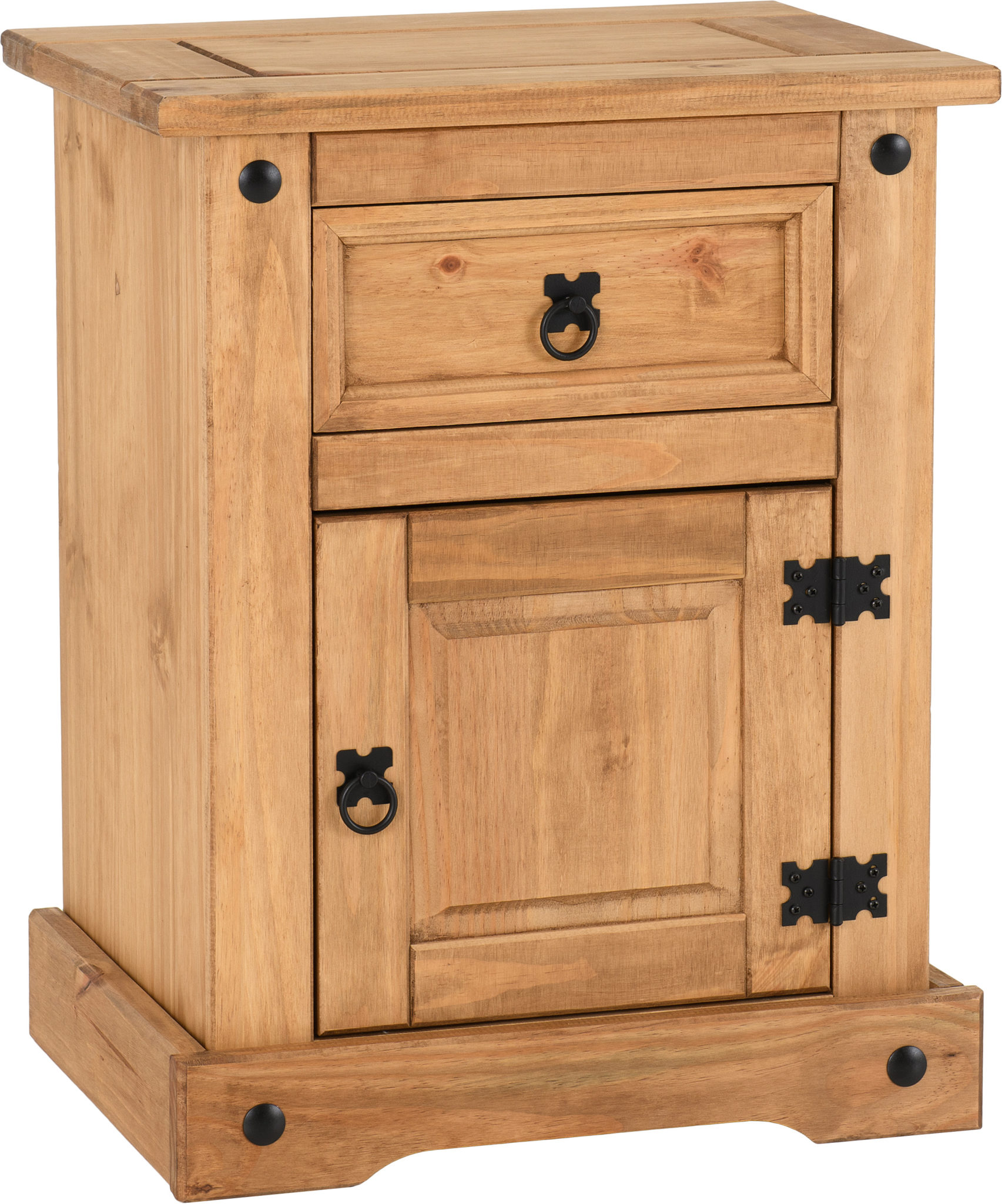 CORONA-1-DRAWER-1-DOOR-BEDSIDE-DISTRESSED-WAXED-PINE-2020-100-103-011-01-scaled Corona 1 Drawer 1 Door Bedside Distressed Waxed Pine - Image 1