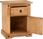 Corona 1 Drawer 1 Door Bedside Distressed Waxed Pine - Image 2