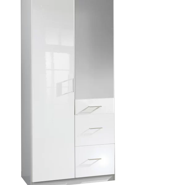 Clack - White And white Gloss 2 Door Wardrobe