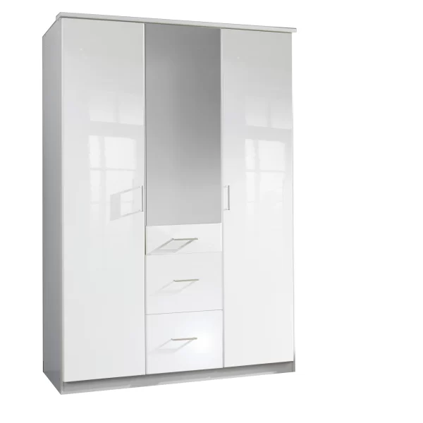 Clack - White And white Gloss 3  Door wardrobe