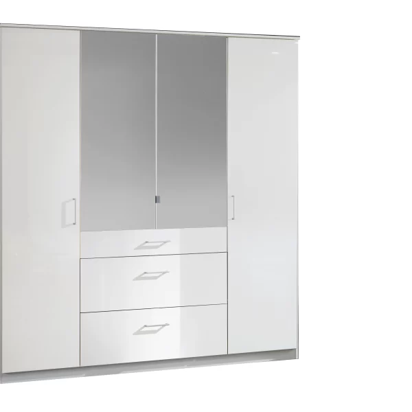 Clack - White And white Gloss 4 Door Wardrobe