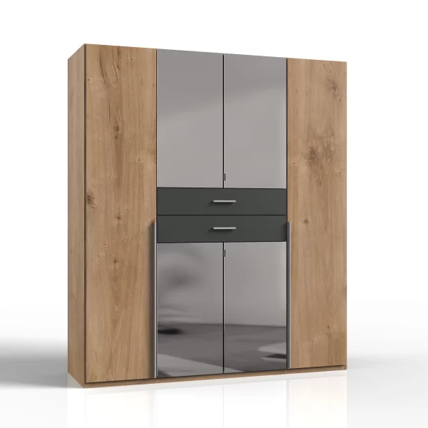 Denver - planked oak And graphite 4 Door Wardrobe