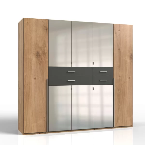 Denver - planked oak And graphite 5 Door Wardrrobe