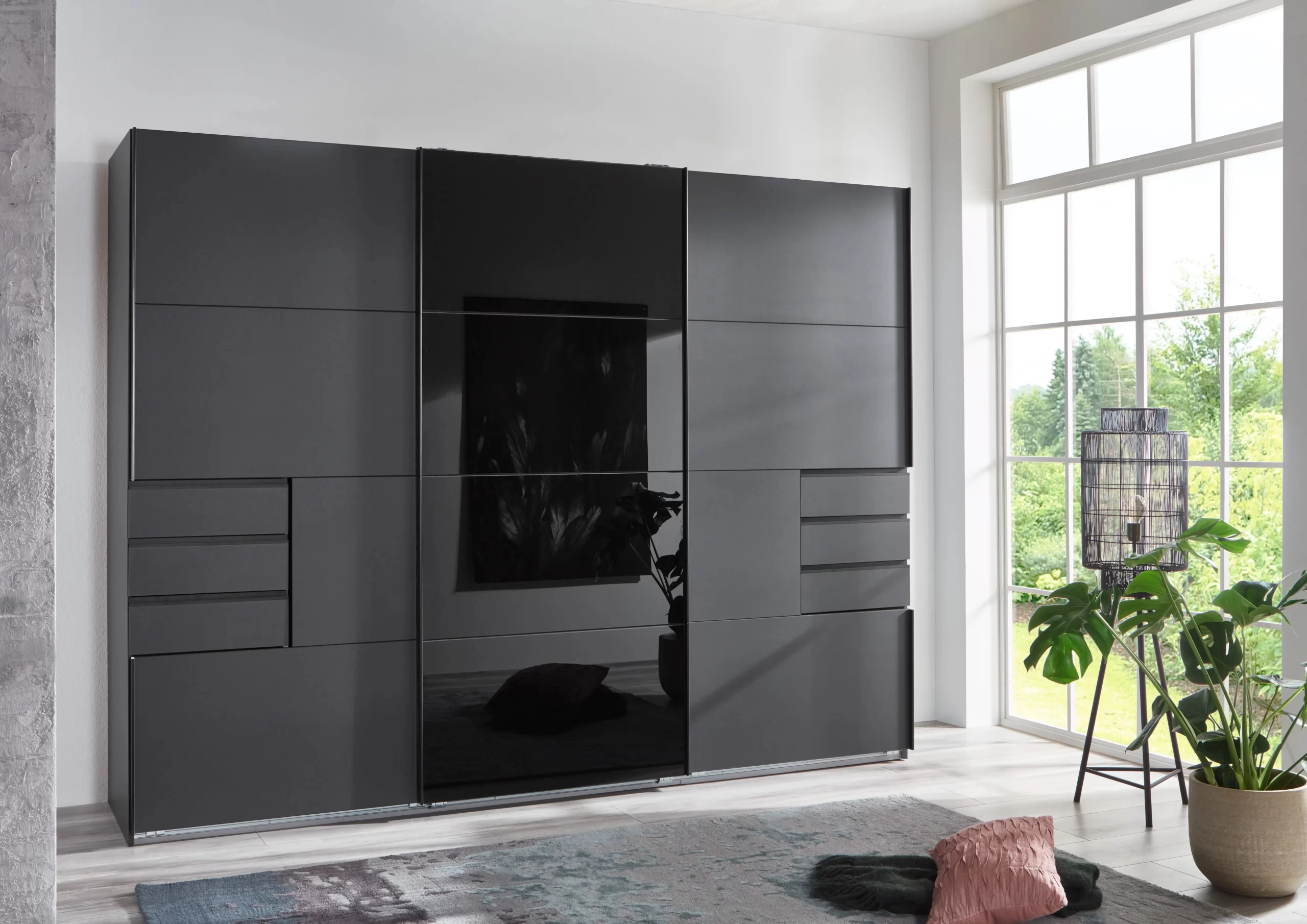 148-1752689564-6877eb9c3e508-w-main.webp Saigon - Graphite 3 door 1 black glass wardrobe - Image 1