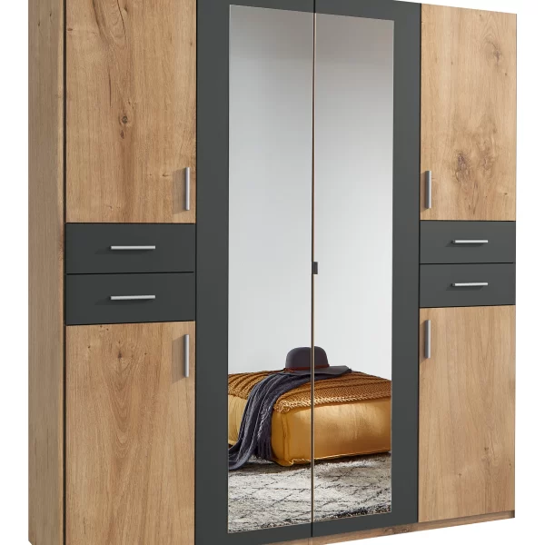 Vegas - planked oak And graphite 4 door wardrobe