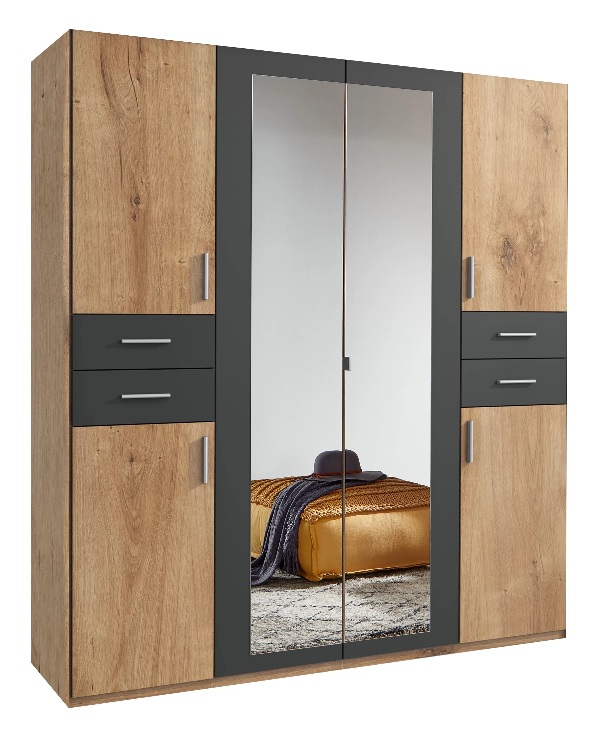 149-1752955730-687bfb526f204-w-main.webp Vegas - planked oak And graphite 4 door wardrobe - Image 1