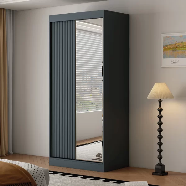 Berlin 2 Door Dark Grey 100CM sliding wardrobe