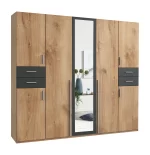 Vegas - planked oak And graphite 5 Door Wardrobe
