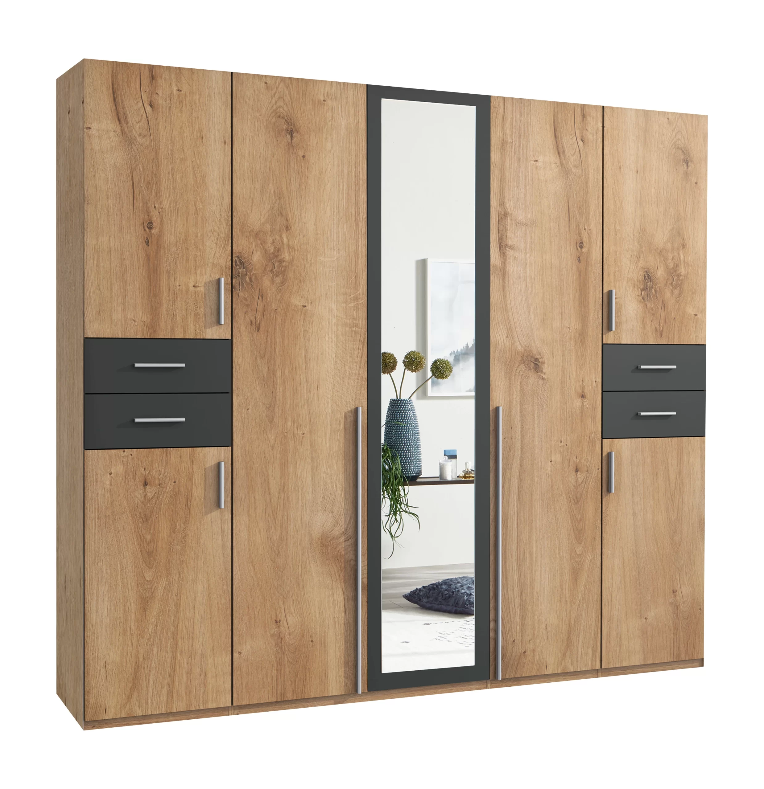 150-1752955682-687bfb2282315-w-main.webp Vegas - planked oak And graphite 5 Door Wardrobe - Image 1