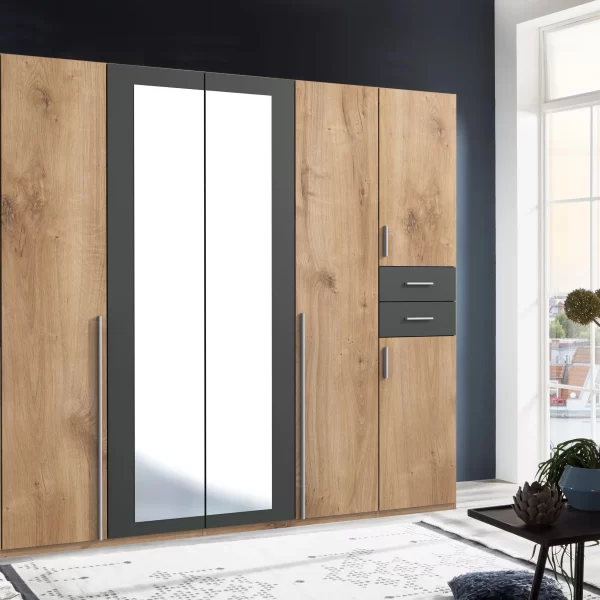 Vegas - planked oak And graphite 6 door wardrobe