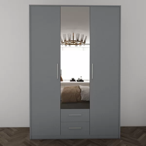 Swindon Grey 3 Door 135cm Wardrobe