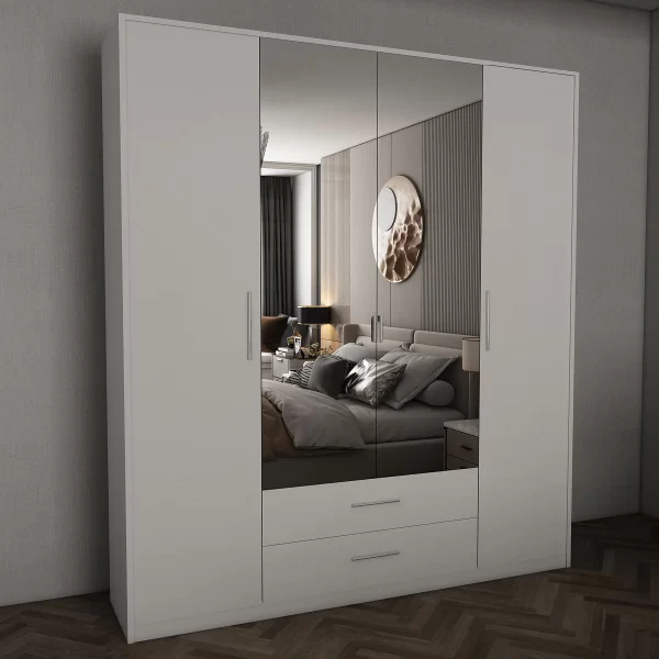 Swindon White 4 Door 180cm Wardrobe