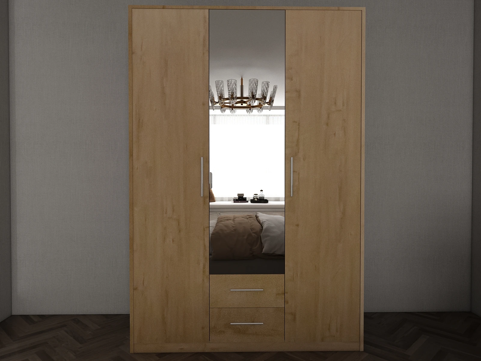 194-1752869436-687aaa3c555f1-w-main.webp Swindon oak 3 Door 135cm Wardrobe - Image 1