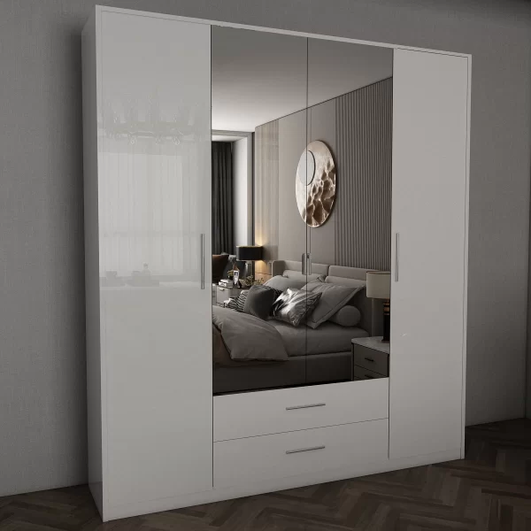 Swindon Gloss white 4 Door 180cm Wardrobe