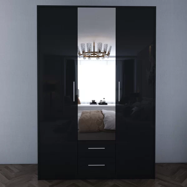 Swindon Gloss Black 3 door 120cm wardrobe