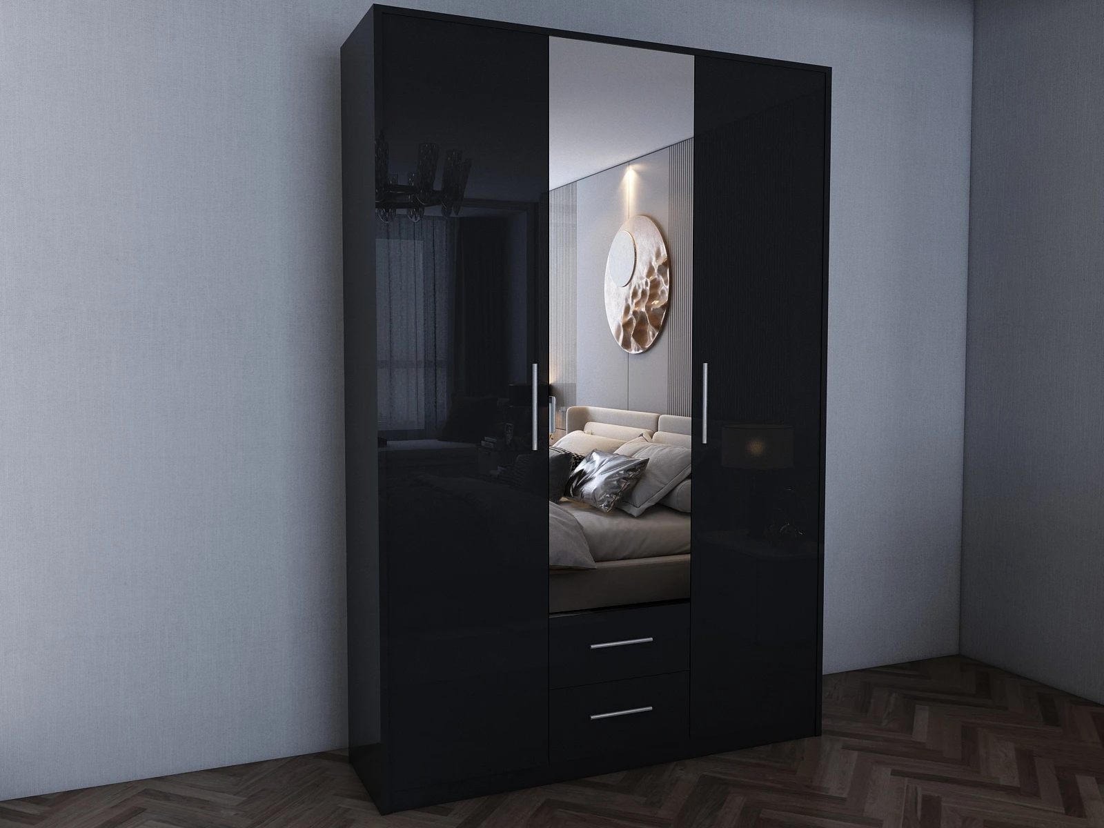 208-1752868091-687aa4fbae928-w-main.webp Swindon Gloss Black 3 Door 135cm Wardrobe - Image 1