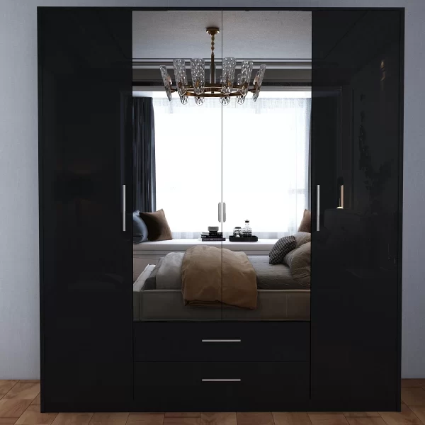 Swindon Gloss Black 4 Door 180cm Wardrobe