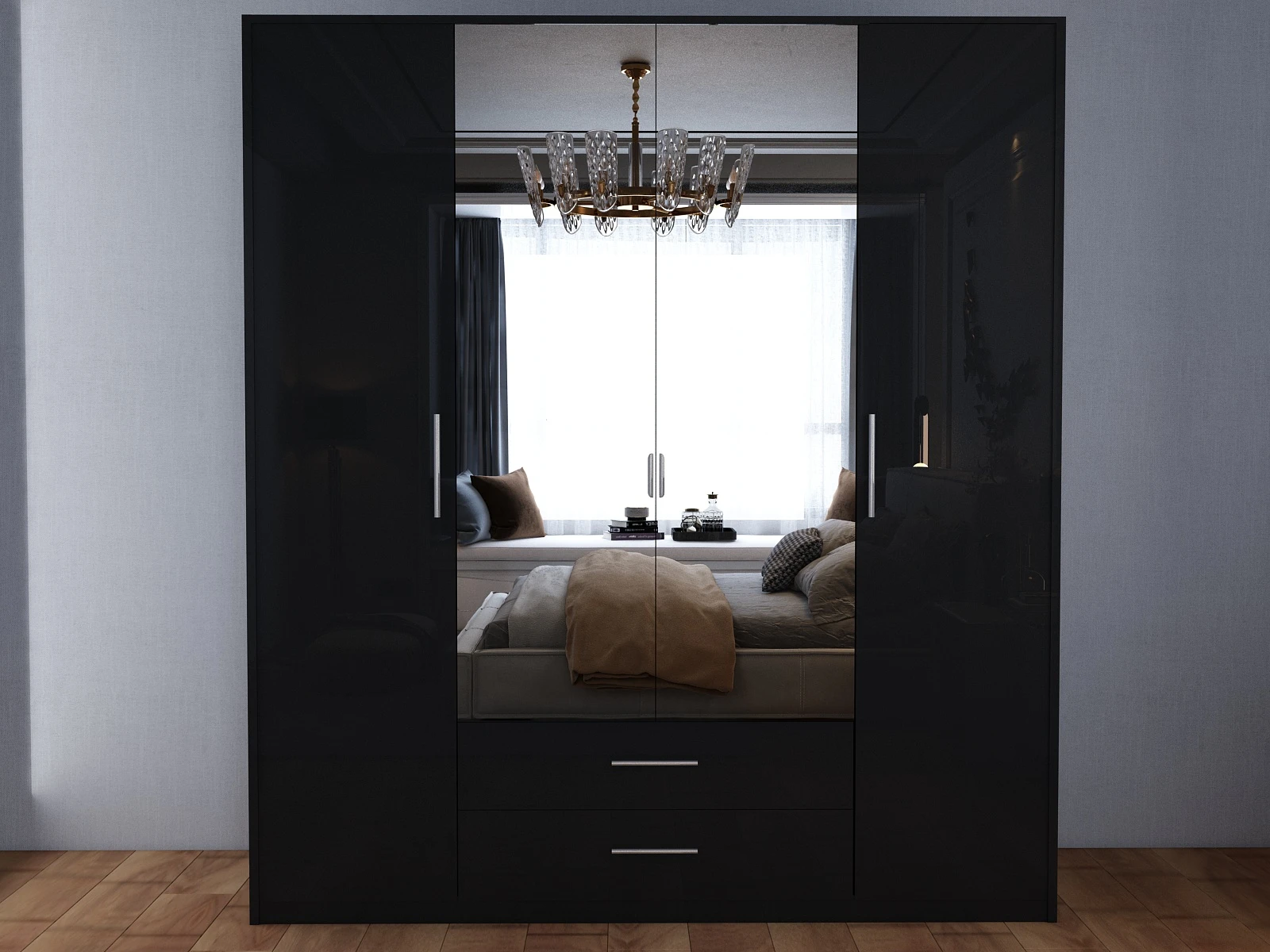 209-1752867104-687aa120ab601-w-main.webp Swindon Gloss Black 4 Door 180cm Wardrobe - Image 1