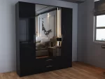 Swindon Gloss Black 4 Door 180cm Wardrobe - Image 3