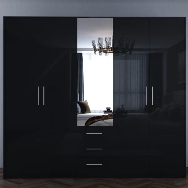 Swindon Gloss Black 5 door 200cm wardrobe