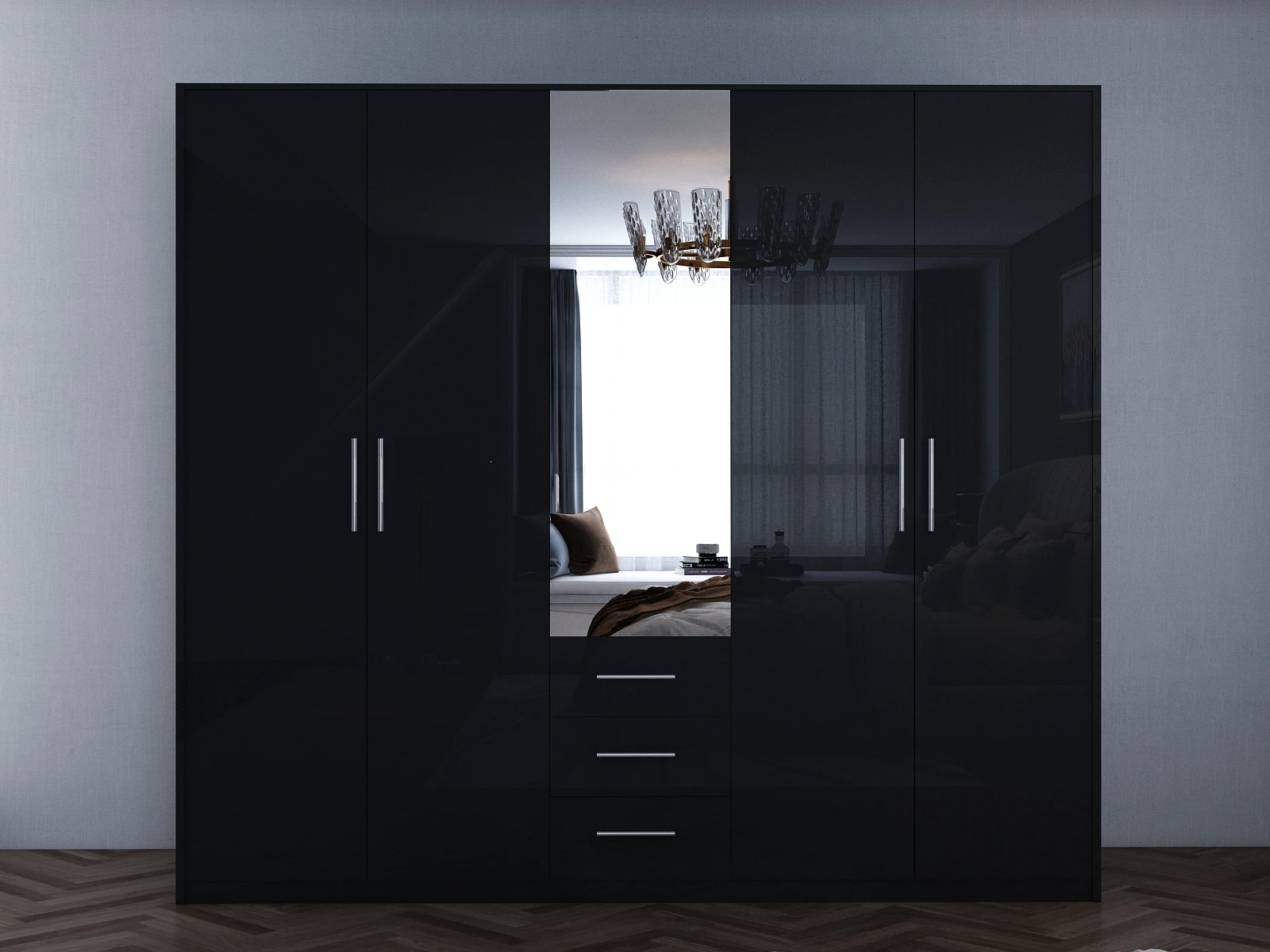 210-1752866953-687aa089889da-w-main.webp Swindon Gloss Black 5 door 200cm wardrobe - Image 1