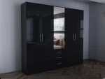 Swindon Gloss Black 5 door 200cm wardrobe - Image 3