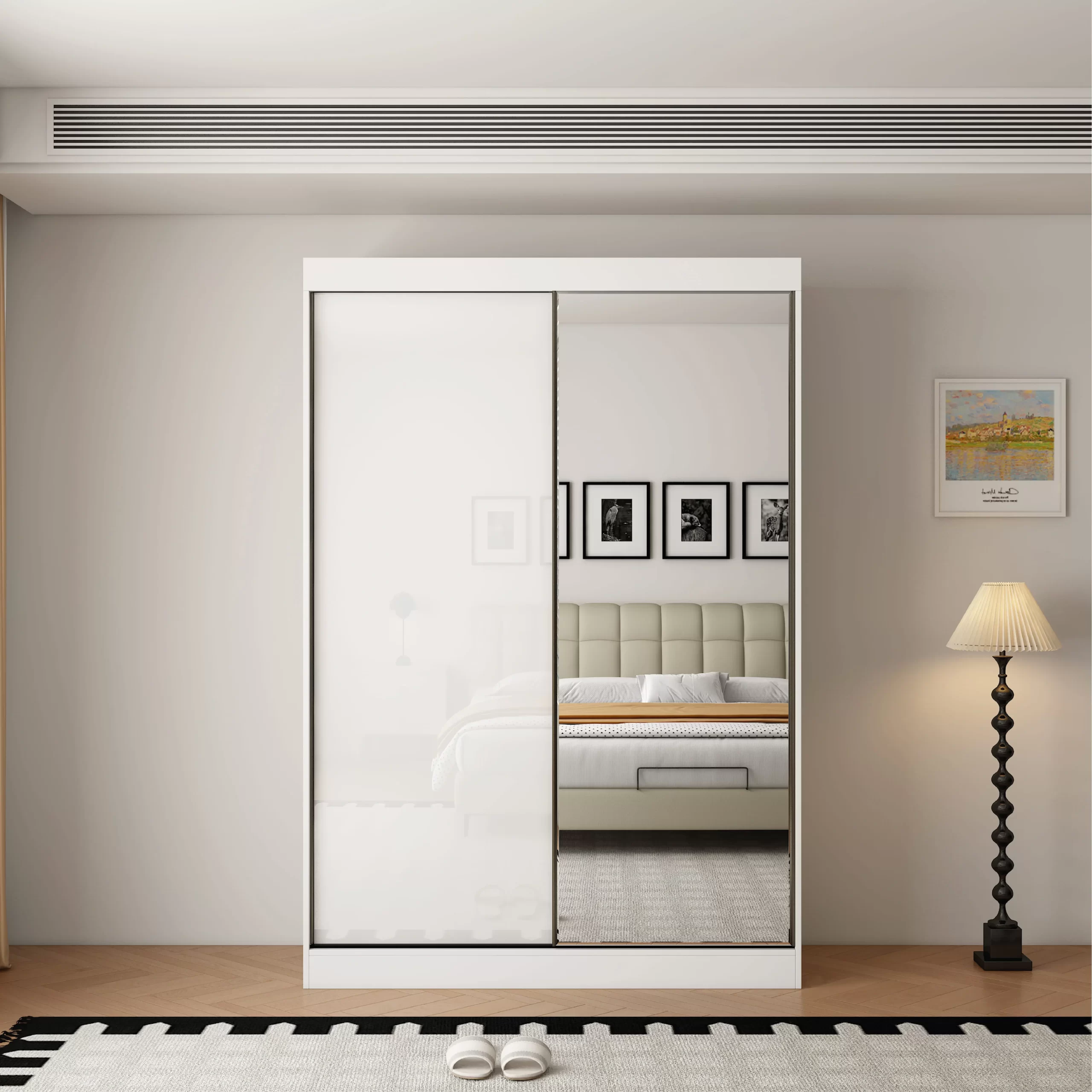 22-1768240484-69653564294a3-w-main.webp Pacific 2 Door Gloss White 150CM sliding wardrobe - Image 1