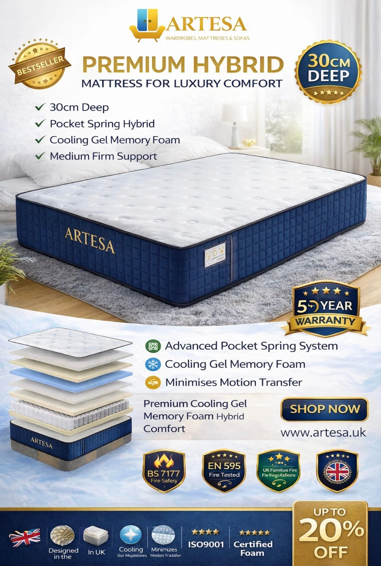 30-1773850942-69bad13e514ac-w-main.webp Artesa Royal Double Mattress – Tight Top Firm Support - Image 1