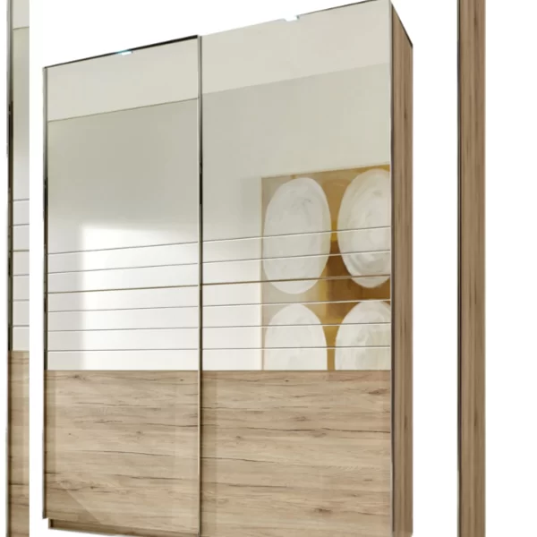 Add on F 2 door sliding 250 cm width oak effect and Grooved Mirror