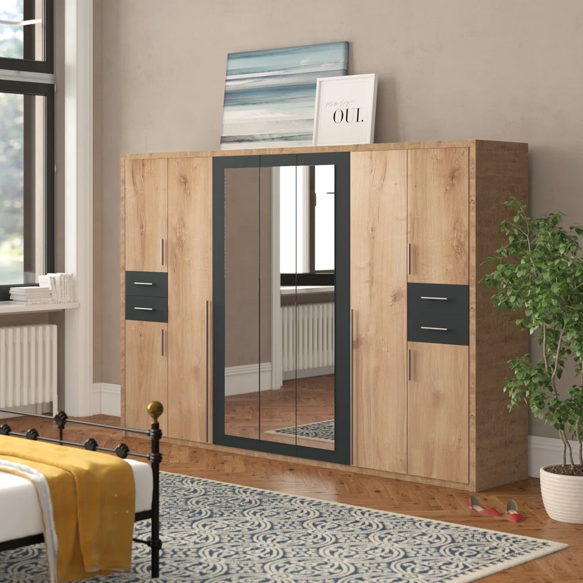 333-1761038284-68f74fcc44057-w-main.webp vegas 9 door wardrobe 313cm, 3 mirrors, 4 drawers - Image 1