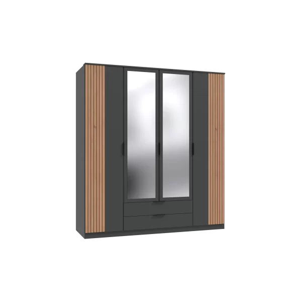 Nameer 4 Door 2 Mirror Manufactured Wood Wardrobe