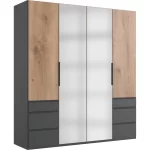Guardino 4 Door Wardrobe, Graphite/Plank Oak