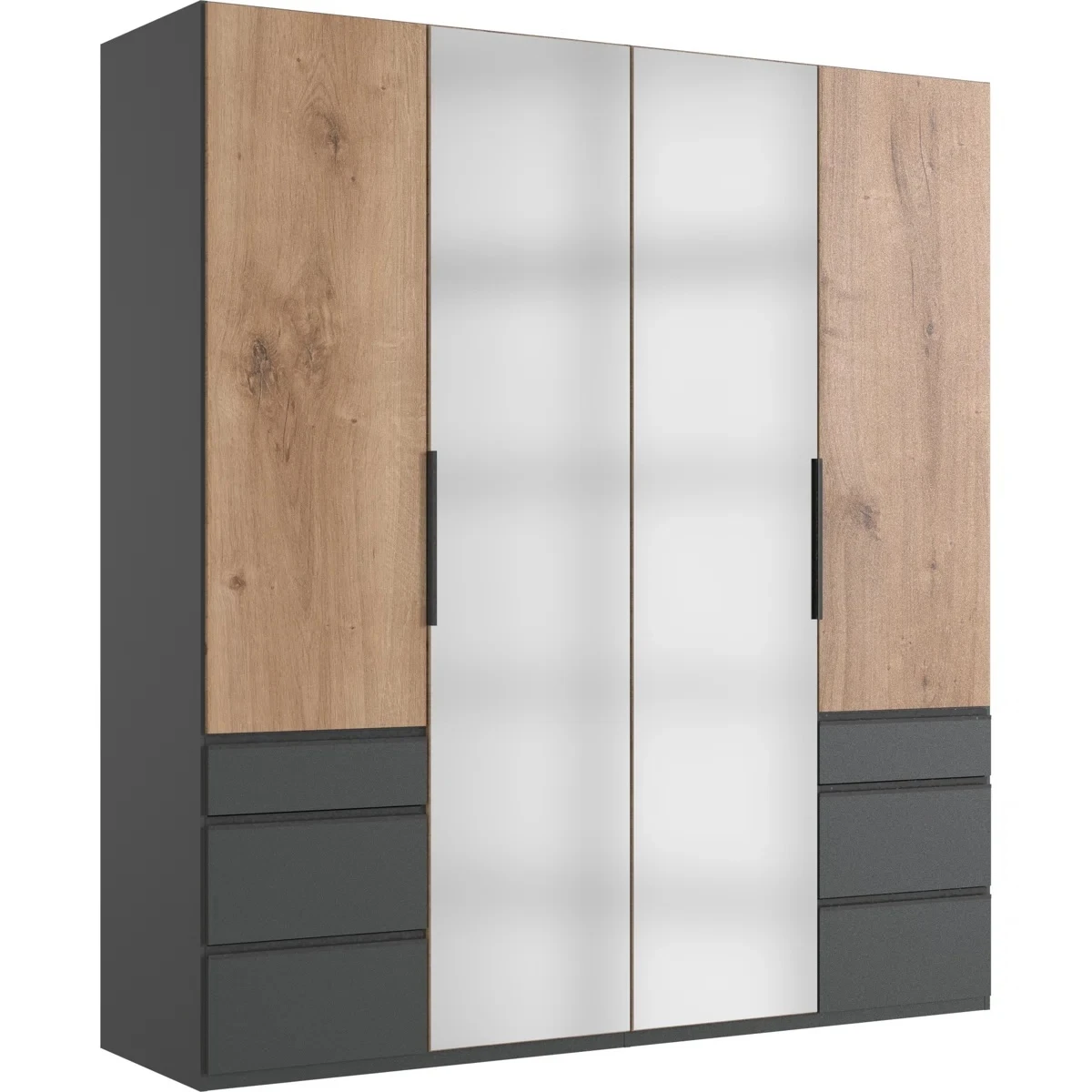 354-1765909843-6941a5537fc7c-w-main.webp Guardino 4 Door Wardrobe, Graphite/Plank Oak - Image 1