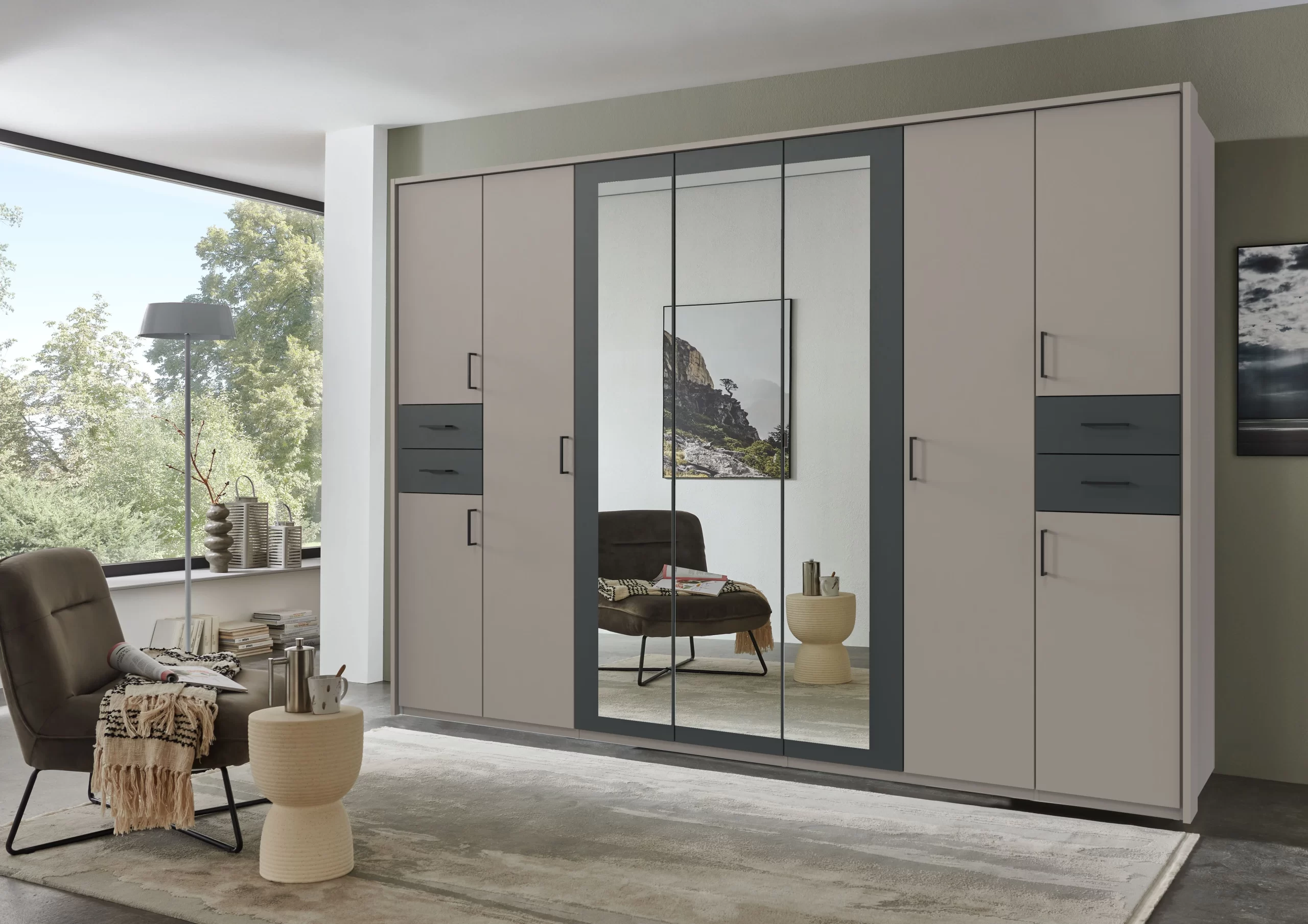 364-1771931084-699d85cceda80-w-main.webp VEGAS 7 DOORS Grey sahara, drawers + appl. graphite - handles black - Image 1