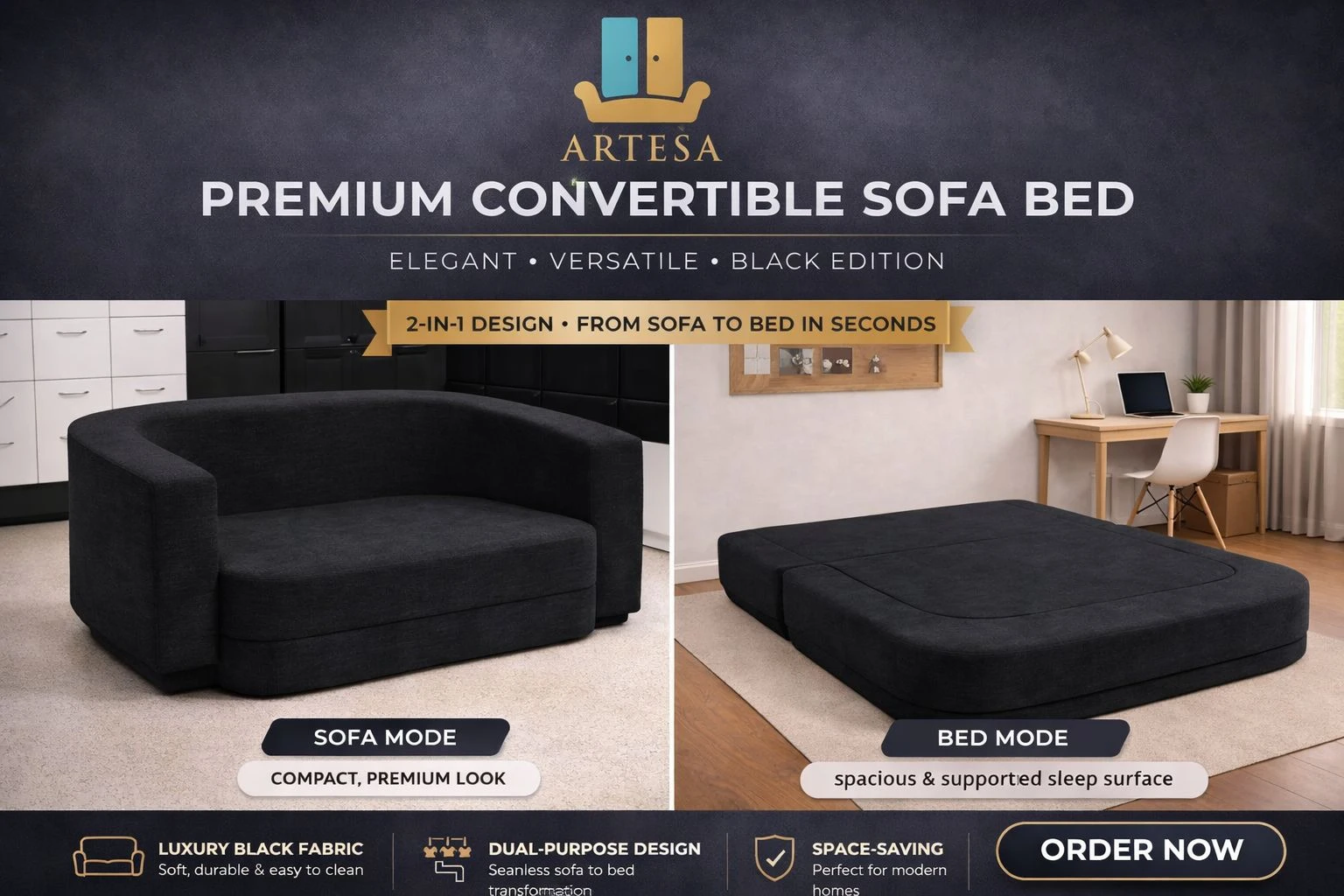 37-1774346357-69c26075dd1ce-w-main.webp Emma Sofa Bed Black 2 seater - Image 1