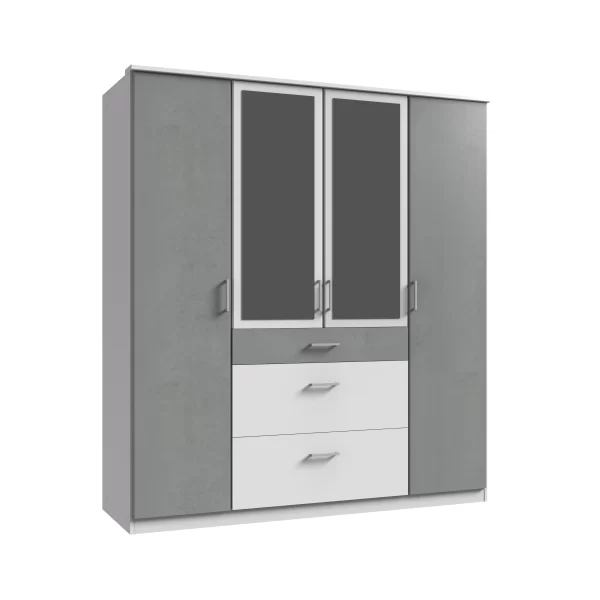 Click 154630- White And Grey 4 Door Wardrobe