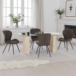 MODENA & QUEBEC DINING SET (X4 CHAIRS) - CREAM/BROWN FAUX LEATHER