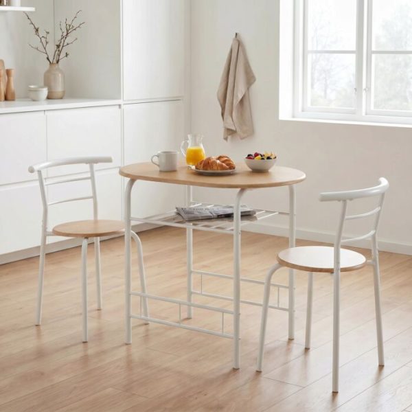 DERRY DINING SET (X2 CHAIRS) - WHITE/OAK