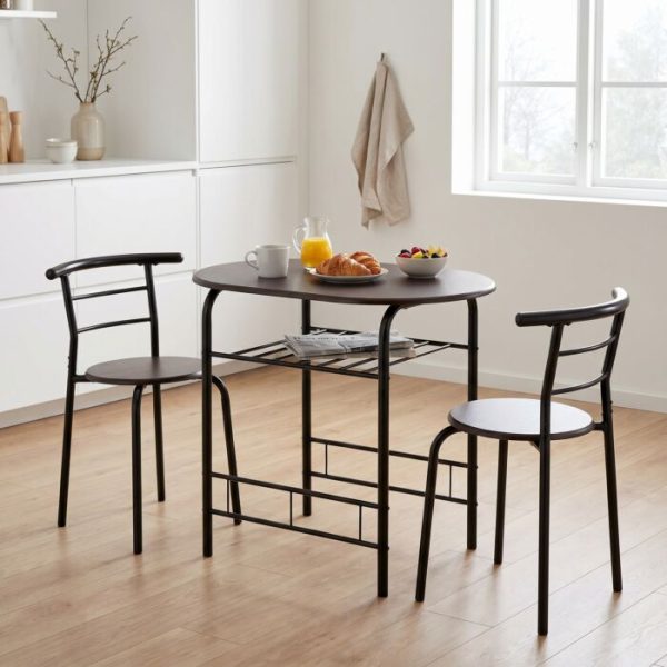 DERRY DINING SET (X2 CHAIRS) - BLACK/WALNUT