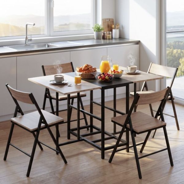 JERSEY BUTTERFLY DINING SET - LIGHT OAK EFFECT/BLACK