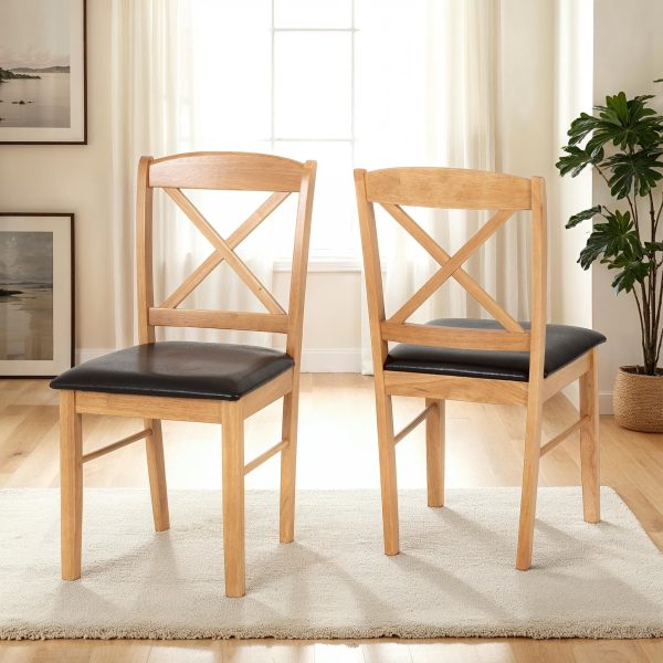 MASON DINING CHAIR (X2 PER BOX) - OAK VARNISH/BROWN FAUX LEATHER