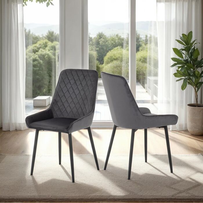 AVERY DINING CHAIR (X2 PER BOX) – GREY VELVET AVERY DINING CHAIR (X2 PER BOX) - GREY VELVET - Image 1