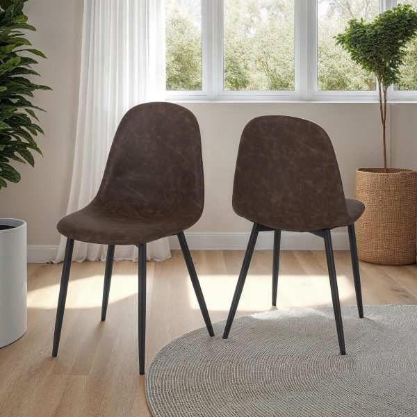 ATHENS DINING CHAIR (X2 PER BOX) - BROWN FAUX LEATHER