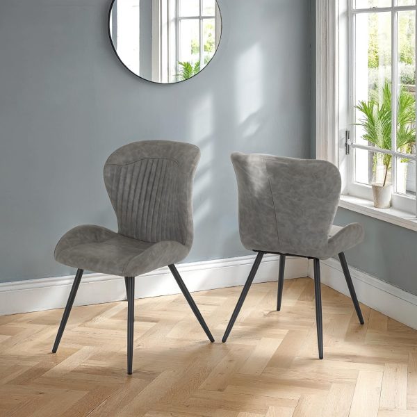 QUEBEC DINING CHAIR (X4 PER BOX) - GREY FAUX LEATHER
