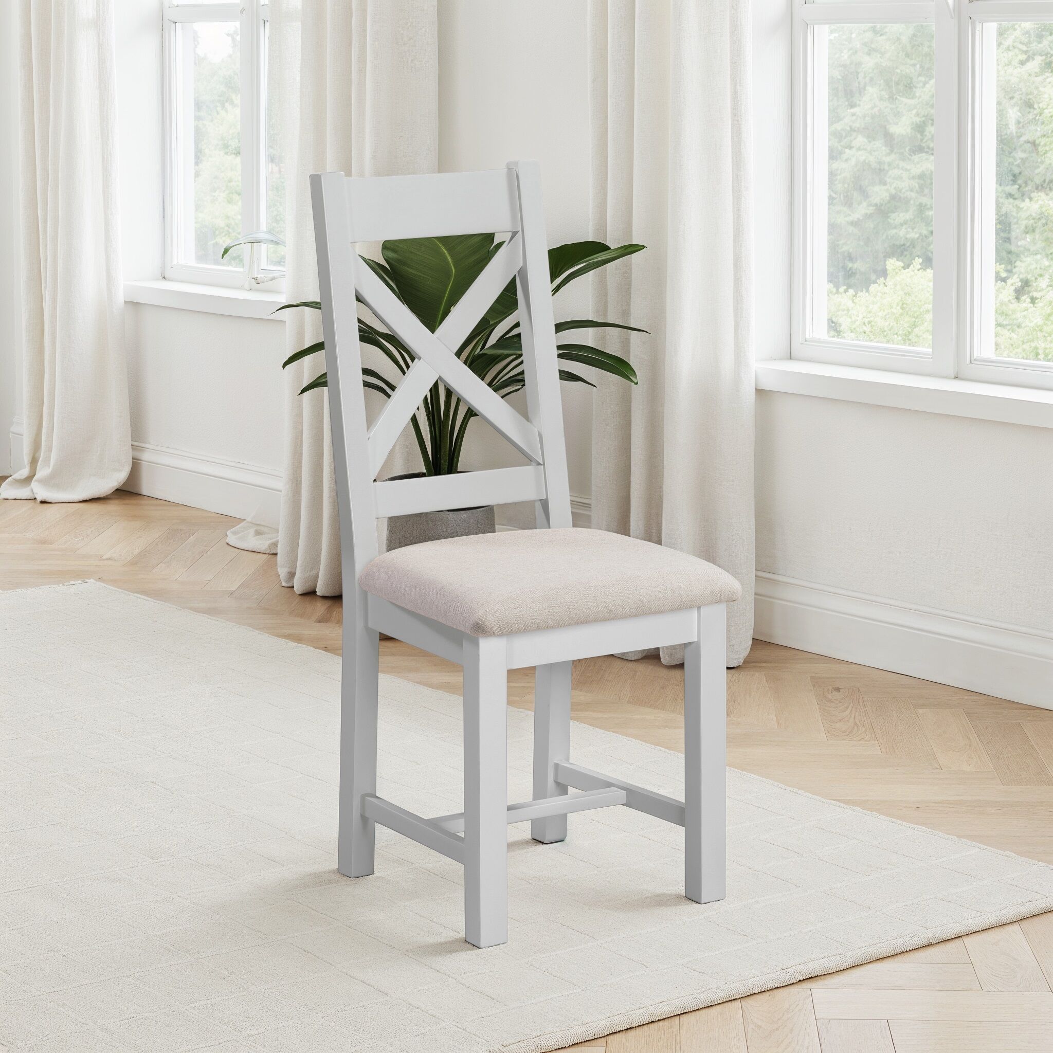 400-402-160 WINDSOR CROSS BACK DINING CHAIR (X2 PER BOX) - PEBBLE GREY/OAT FABRIC - Image 1