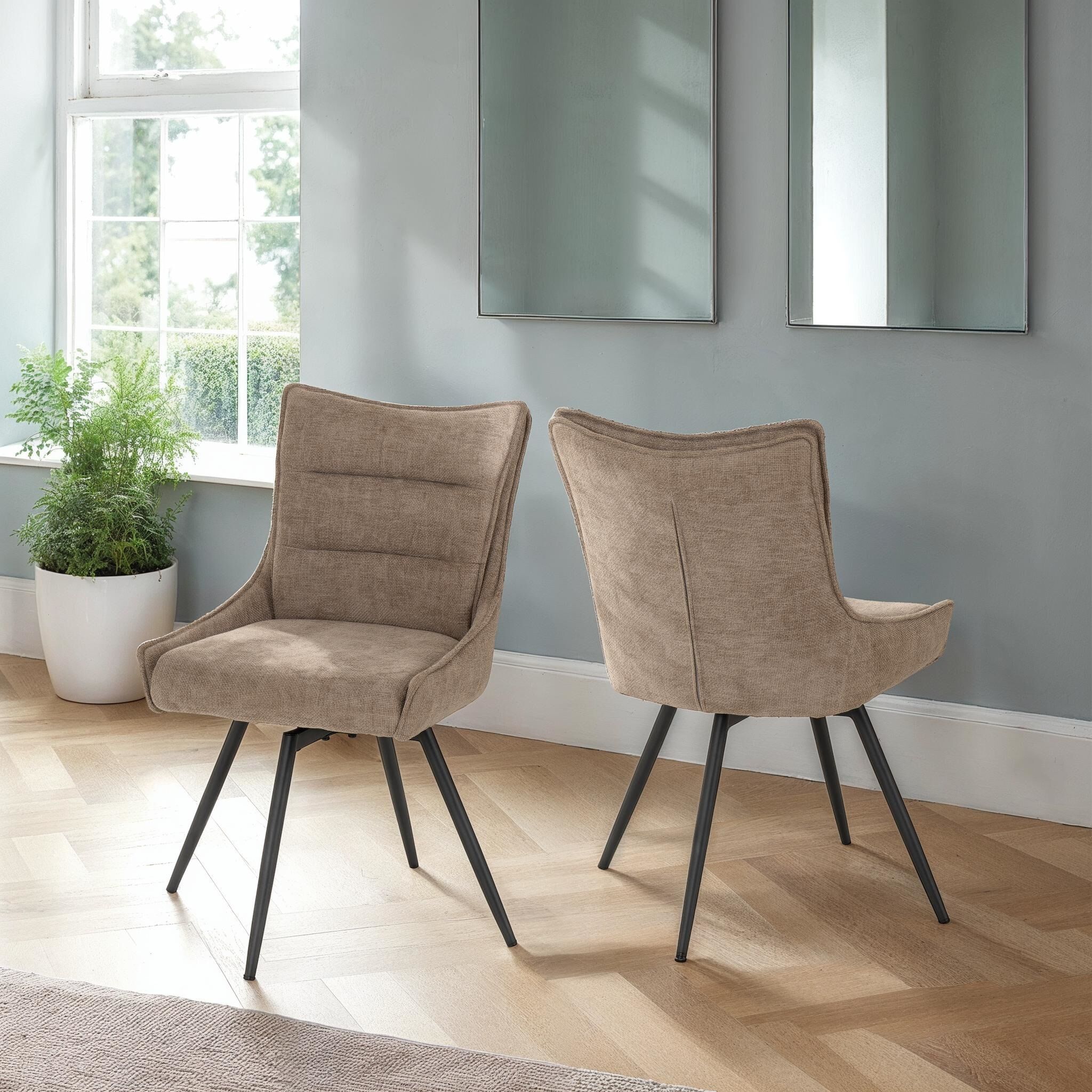 400-402-166_1 LEWIS SWIVEL DINING CHAIR (X2 PER BOX) - FAWN FABRIC - Image 1