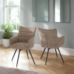 LEWIS CARVER SWIVEL DINING CHAIR (X2 PER BOX) - FAWN FABRIC