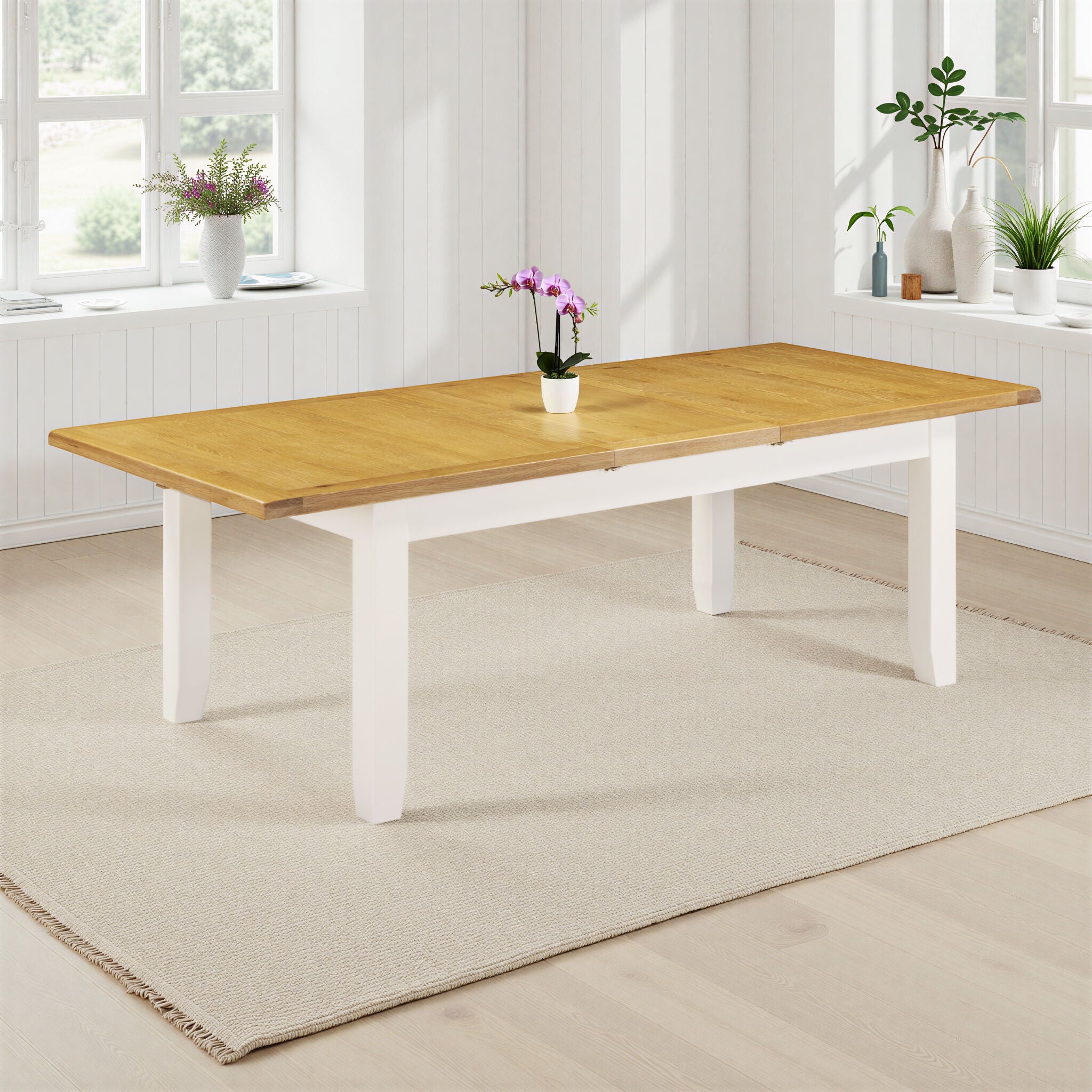 400-403-083 WINDSOR LARGE EXTENDING DINING TABLE - IVORY/OAK - Image 1